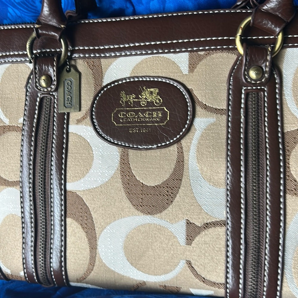 Coach Brown Monogram Shoulder Bag with Leather Trim